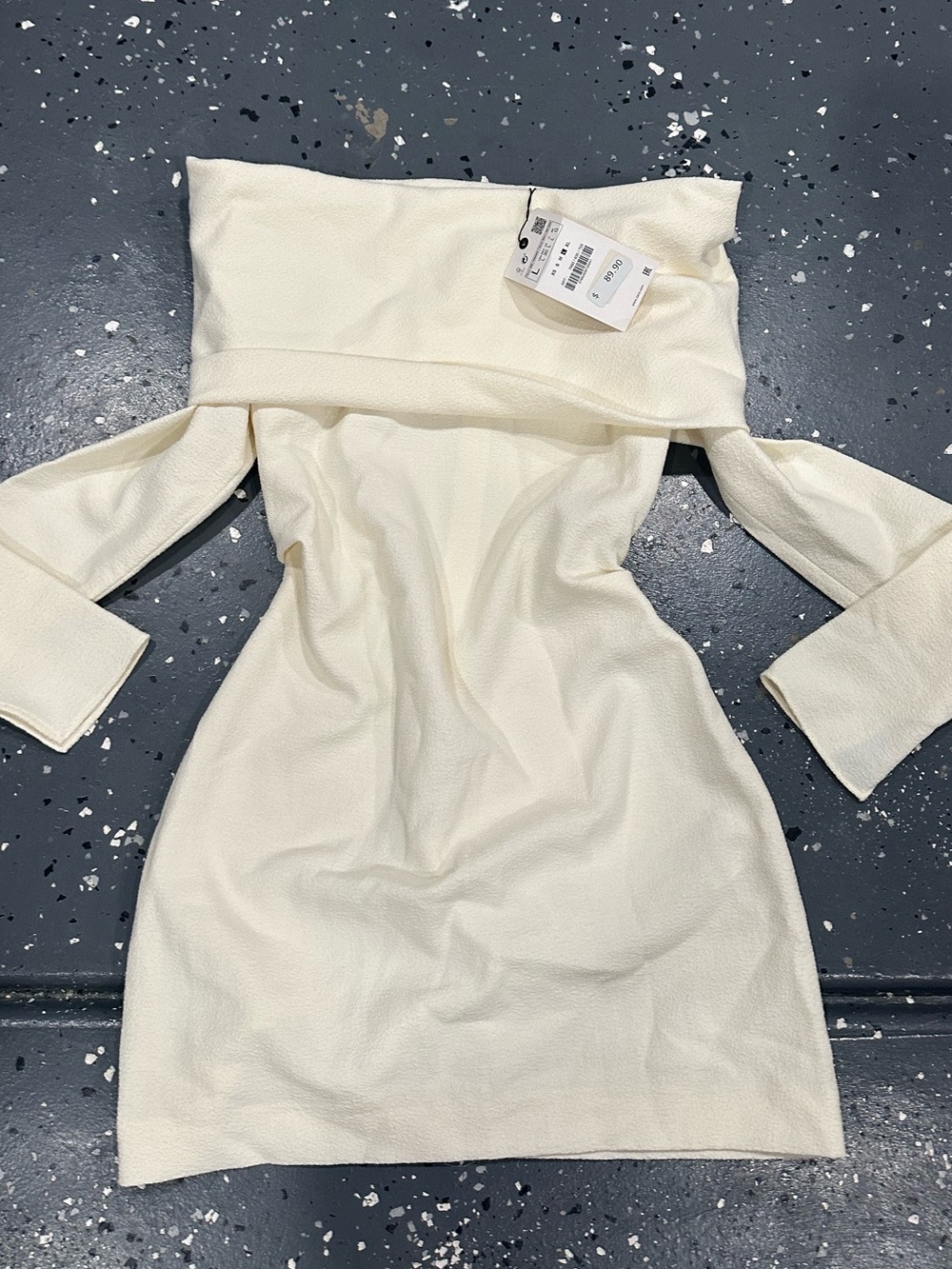 Zara Off-Shoulder Long Sleeve Cream Dress